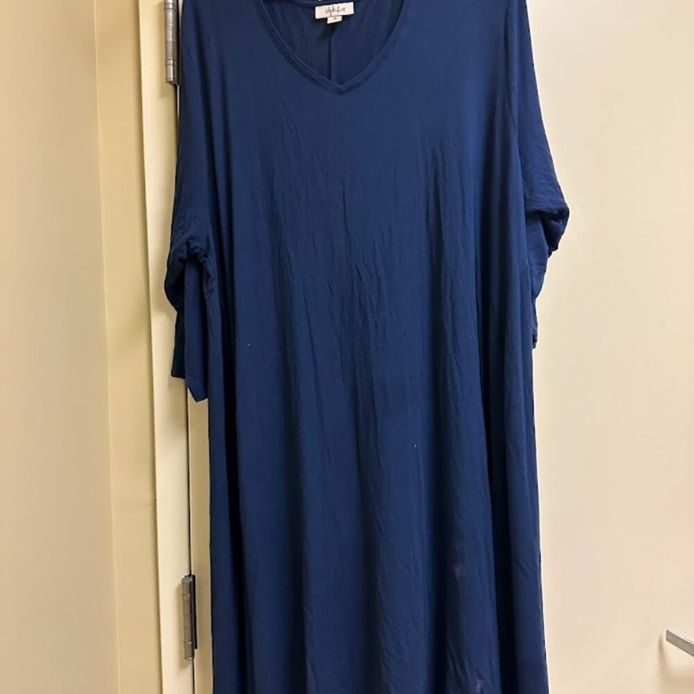 S74 - Style & Co Swing Dress Navy Blue 3 4 Sleeves 3x 22 24